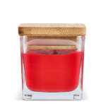 Plantaardige wax kaars in glazen pot met bamboedeksel kleur rood vijfde weergave