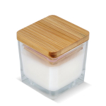 Plantaardige wax kaars in glazen pot met bamboedeksel kleur wit