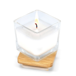 Plantaardige wax kaars in glazen pot met bamboedeksel kleur wit tweede weergave