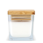 Plantaardige wax kaars in glazen pot met bamboedeksel kleur wit vierde weergave