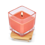 Plantaardige wax kaars in glazen pot met bamboedeksel kleur oranje tweede weergave