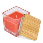 Plantaardige wax kaars in glazen pot met bamboedeksel kleur oranje derde weergave