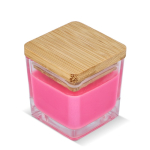 Plantaardige wax kaars in glazen pot met bamboedeksel kleur roze