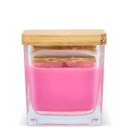 Plantaardige wax kaars in glazen pot met bamboedeksel kleur roze vierde weergave