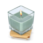 Plantaardige wax kaars in glazen pot met bamboedeksel kleur olijfgroen tweede weergave