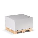 Notitieblok van 420 blanco FSC-vellen op houten pallet 10x10x5 cm kleur wit
