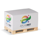 Notitieblok van 530 blanco FSC-vellen op houten pallet 12x8x6 cm