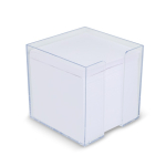 Notitieblok van 800 blanco FSC-vellen in kubusdoos 10x10x10 cm kleur doorzichtig