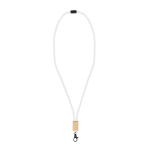 Lanyard van RPET in kleuren met bamboedetail om te personaliseren kleur wit