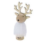 Houten kerstversiering in de vorm van een rendier met witte vacht tweede weergave