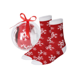 Transparante kerstbal met een paar kerst-sokken maat L/XL