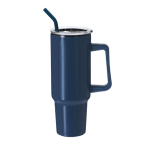Thermosbeker van roestvrij staal met handvat en zwarte rietje 1,2L kleur marineblauw  negende weergave