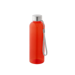 RPET-fles met doorschijnende afwerking en stalen dop 600 ml kleur rood