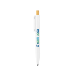 Balpen van gerecycled plastic met bamboe drukknop, blauwe inkt met afdrukgebied