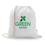 Trekkoordrugzak van gerecycled katoen en polyester 150 g/m² kleur wit afbeelding met logo
