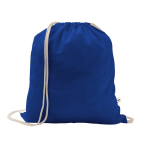 Trekkoordrugzak van gerecycled katoen en polyester 150 g/m² kleur koningsblauw