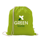 Trekkoordrugzak van gerecycled katoen en polyester 150 g/m² kleur lichtgroen afbeelding met logo