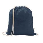 Trekkoordrugzak van gerecycled katoen en polyester 150 g/m² kleur marineblauw