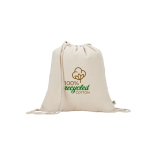 Trekkoordrugzak van gerecycled katoen in natuurlijke kleur 180 g/m² kleur naturel afbeelding met logo