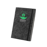Notitieblok met kaft van gerecycled vilt, A5 gelinieerde pagina’s kleur donkergrijs afbeelding met logo