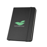 Notitieboek met harde kaft, deels gerecycled, A5 gelinieerde pagina’s kleur zwart afbeelding met logo