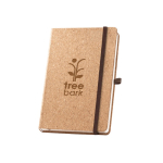 Notitieboek met kurken kaft, elastische band en pennenhouder, A5 kleur naturel afbeelding met logo