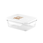 Luchtdichte lunchbox van borosilicaatglas met een capaciteit van 1L kleur wit afbeelding met logo