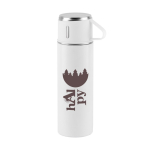 Roestvrijstalen thermosfles met dubbele wand en matte afwerking 490 ml kleur wit afbeelding met logo
