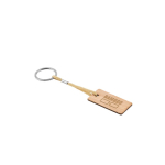 Rechthoekige sleutelhanger van bamboe met koord en metalen ring kleur naturel afbeelding met logo