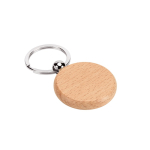 Ronde sleutelhanger van natuurlijk beukenhout met metalen ring kleur naturel