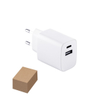 Netadapter van gerecycled plastic met twee USB-poorten diverse kleuren