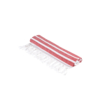 Gestreepte strandhanddoek van katoen en polyester met franjes 180 g/m² kleur rood