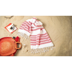 Gestreepte strandhanddoek van katoen en polyester met franjes 180 g/m² eerste weergave