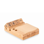 Bamboe bureaukalender voor op het kantoor met telefoonhouder kleur hout weergave met bedrukking