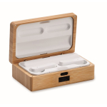 Draadloze koptelefoon met microfoon in een bamboe hoes kleur hout