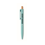 Monochrome balpen met bamboedrukknop, blauwe inkt kleur lichtblauw weergave met bedrukking