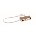 USB-hub met 4 poorten van gerecycled aluminium met walnoothoutdetail kleur hout