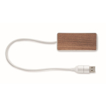 USB-hub met 4 poorten van gerecycled aluminium met walnoothoutdetail kleur hout tweede weergave