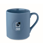 Keramische mok met matte kleur en reliëfafwerking 340ml kleur blauw weergave met bedrukking