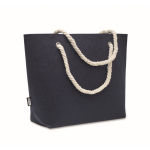 Strandtas van RPET-vilt met katoenen koordhandvatten kleur blauw