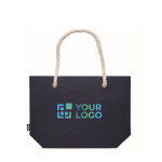 Strandtas van RPET-vilt met katoenen koordhandvatten kleur blauw weergave met bedrukking