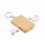 Sleutelhanger met oplaadkabels bedekt met bamboe behuizing kleur hout