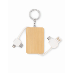 Sleutelhanger met oplaadkabels bedekt met bamboe behuizing kleur hout vierde weergave