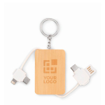 Sleutelhanger met oplaadkabels bedekt met bamboe behuizing kleur hout weergave met bedrukking