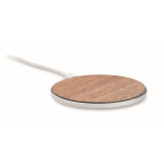 Draadloze ronde oplader met walnoothouten bovenzijde 15W kleur hout