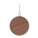 Draadloze ronde oplader met walnoothouten bovenzijde 15W kleur hout derde weergave