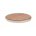 Draadloze ronde oplader met walnoothouten bovenzijde 15W kleur hout