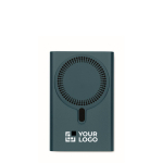Magnetische draadloze snellader met powerbank 15W kleur blauw weergave met bedrukking