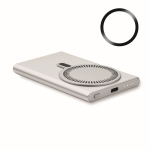 Magnetische draadloze snellader met powerbank 15W kleur mat zilver