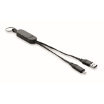 Sleutelhanger en telefoonhouder met oplaadkabels van 26 cm kleur zwart